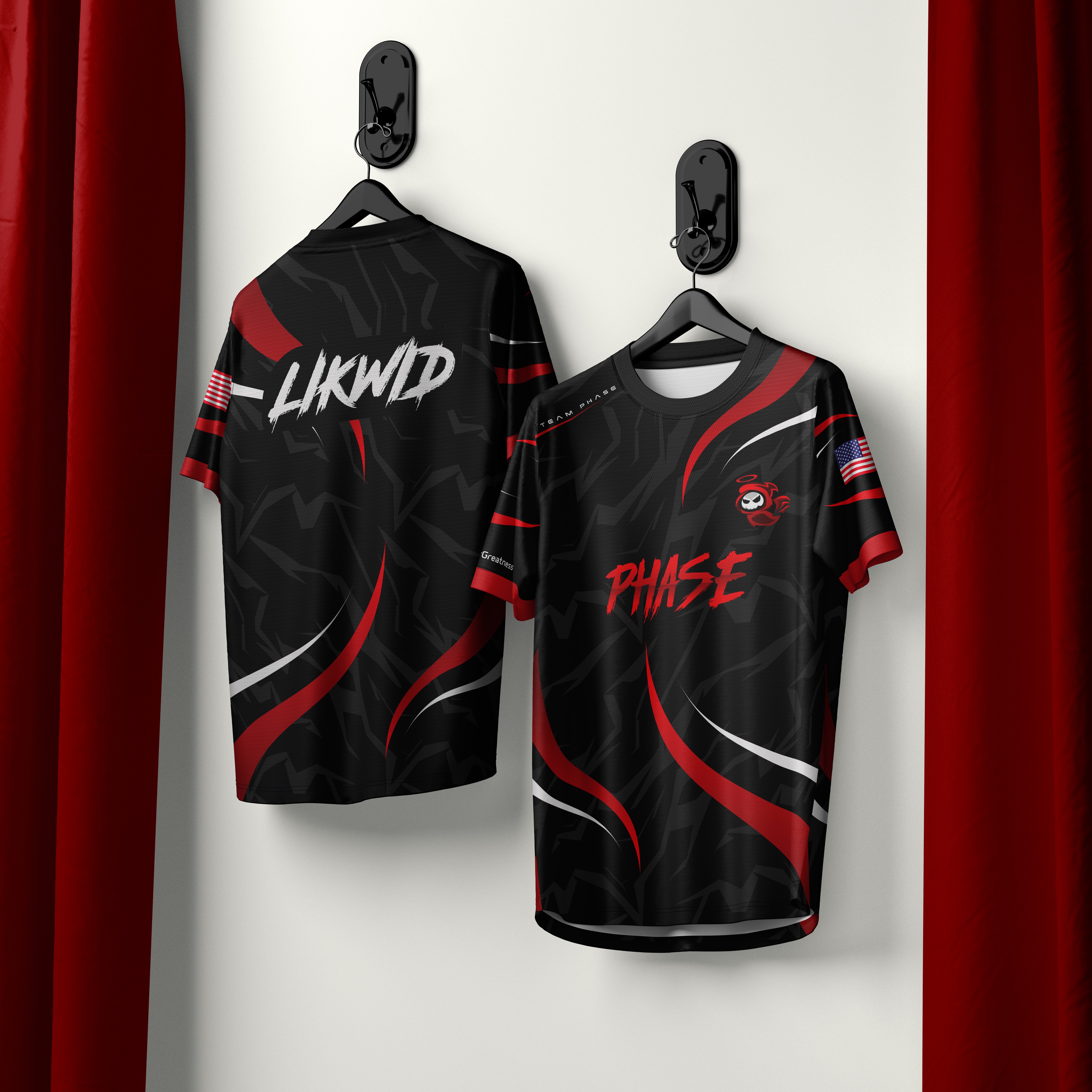 Esports jersey mockup for Phase team – red and black design