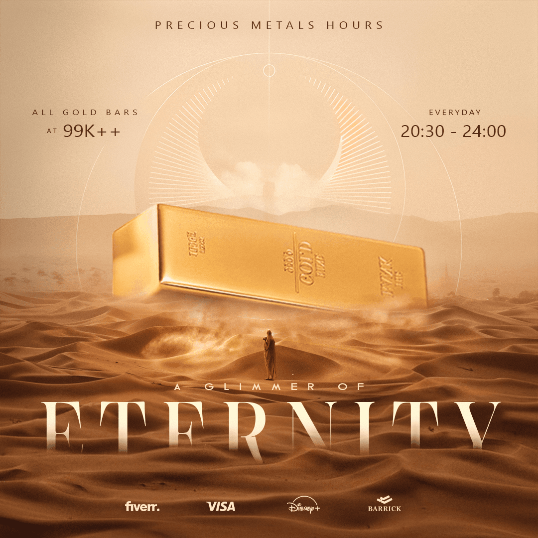 Luxury gold bar advertisement in desert landscape – Barrick branding concept design